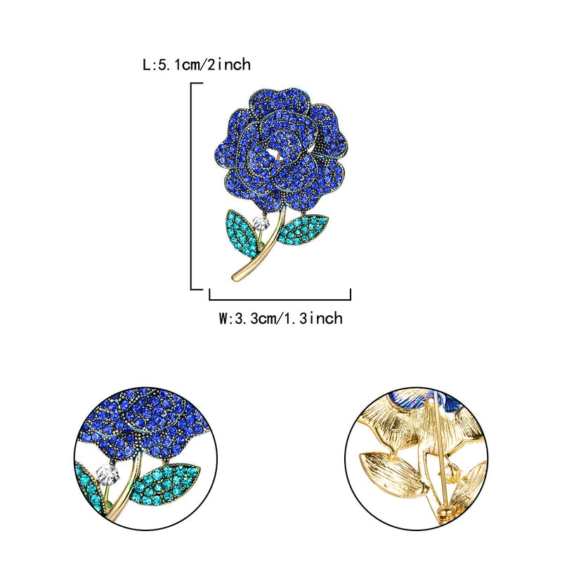 [Australia] - Flyonce Crystal Flower Brooch Fashion Charm Floral Bud Broach Pin for Wedding Bnaquet Gold-Tone Blue 