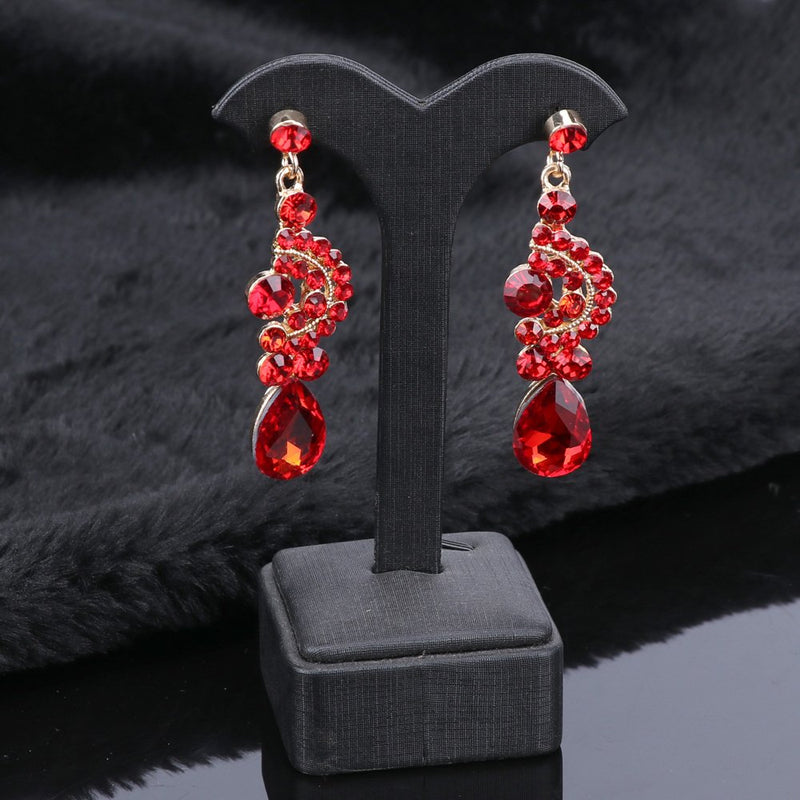 [Australia] - WANG Fashion Crystal Wedding Jewelry Sets for Bride Party Costume Accessories Bridal Necklace Earring Set Red 