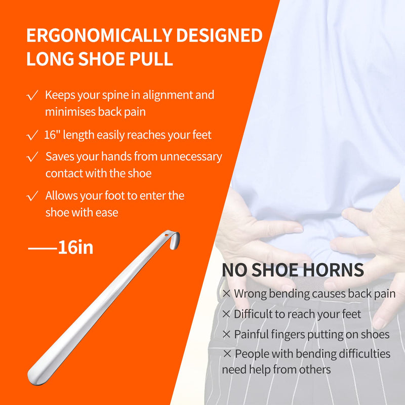 [Australia] - Extra long handle shoe horn Retractable shoe horn Portable shoe horn Suitable for men women elderly pregnant women Silver 