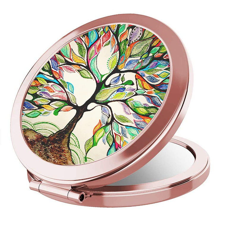 [Australia] - Imiao Makeup Mirror Rose Gold Compact Mirror Portable Hand Mirror Round Mini Pocket Mirror with 2 x 1x Magnification for Woman,Mother,Girls,Great Gift (Life Tree) Life Tree 