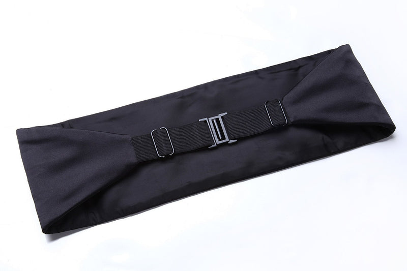 [Australia] - HISDERN men's formal Cummerbund with bow tie and pocket square adjustable suit wedding party suit Black One Size 