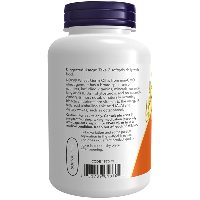 [Australia] - NOW Supplements, Wheat Germ Oil 1,130 mg with Essential Fatty Acids (EFAs), Nutritional Oil, 100 Softgels 