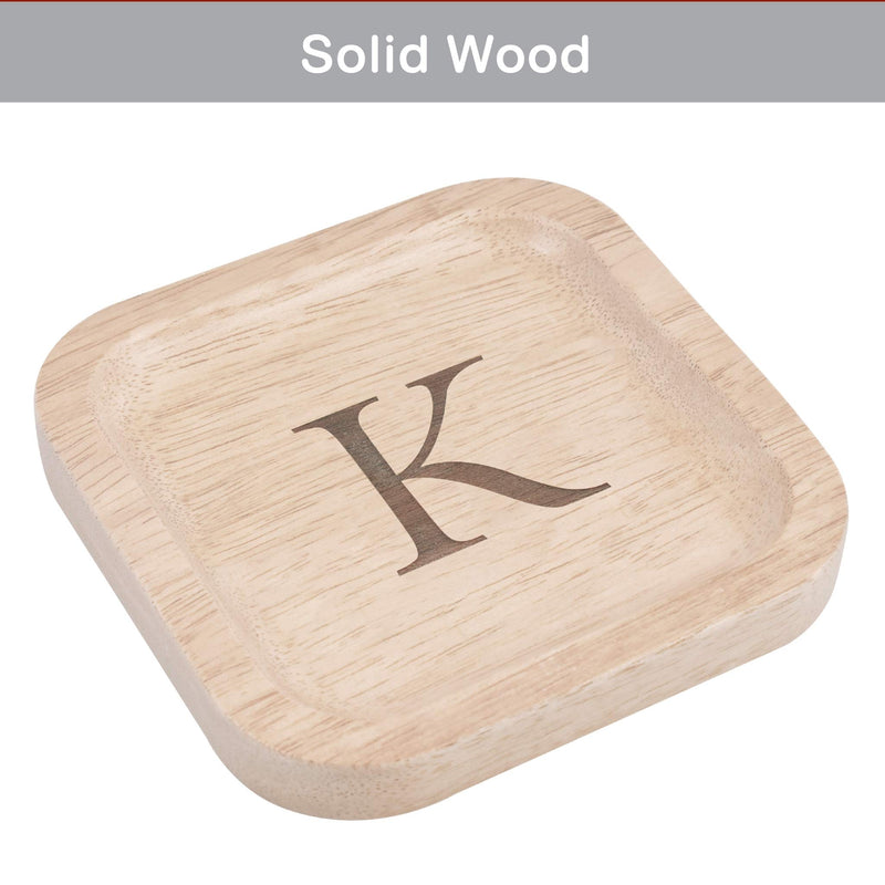 [Australia] - Solid Wood Personalized Initial Letter Jewelry Display Tray Decorative Trinket Dish Gifts For Rings Earrings Necklaces Bracelet Watch Holder (6"x6" Sq Natural "K") ุ6"x6" Sq Natural "K" 