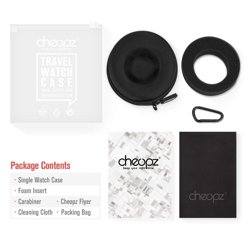 [Australia] - Cheopz Travel Watch Case Single Storage Box for Wristwatches & Smart Watches up to 50mm, Black 