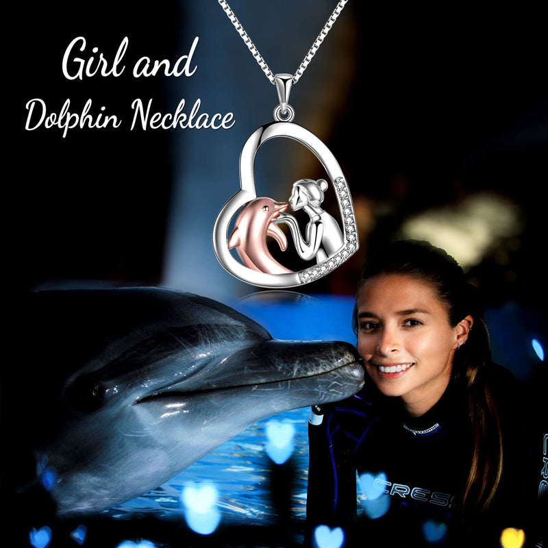 [Australia] - Dolphin Necklace Serling Silver Love Heart Dolphin Pendant Necklace Gifts for Women Teens Girls Dolphin Lover Rose gold dolphin 