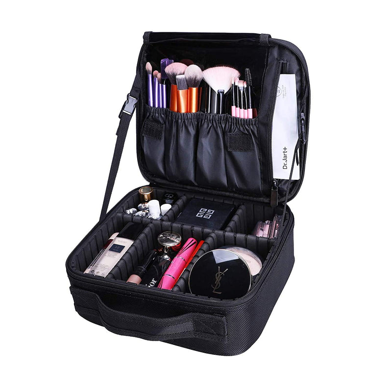 [Australia] - LTGEM Cosmetic Travel Bag Makeup Train Organizer Portable Storage Case with Adjustable Dividers for Cosmetics Makeup Brushes Toiletry Jewelry Accessories-Black 