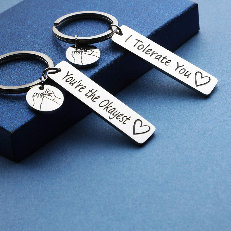 [Australia] - Friend Gifts Keychain Friendship Gifts Keychain Set - 2 PCS BFF Friends Jewelry I Tolerate You/You're The Okayest Funny Couple Keychain Gift for BFF Boyfriend (I Tolerate You Okayest-KR) 