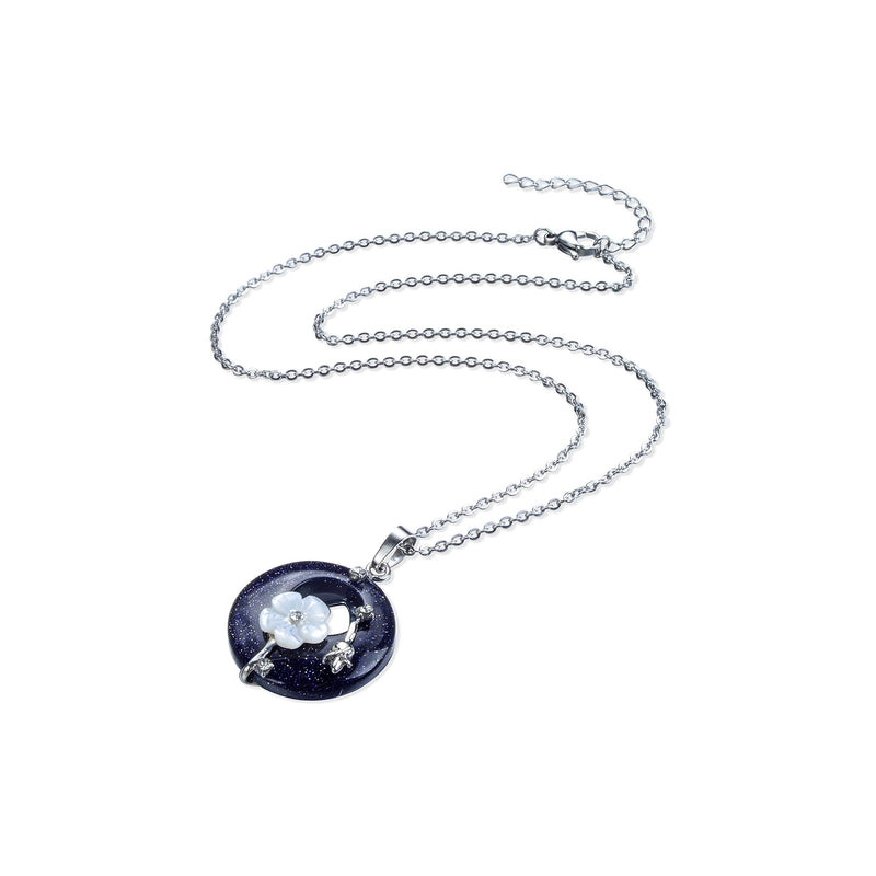 [Australia] - Injoy Jewelry Flower Wrapped Pendant Necklace Energy Healing Crystal Round Gemstone Pendant Necklace 18" Stainless Steel Chain 5) Synthetic Blue Sandstone 