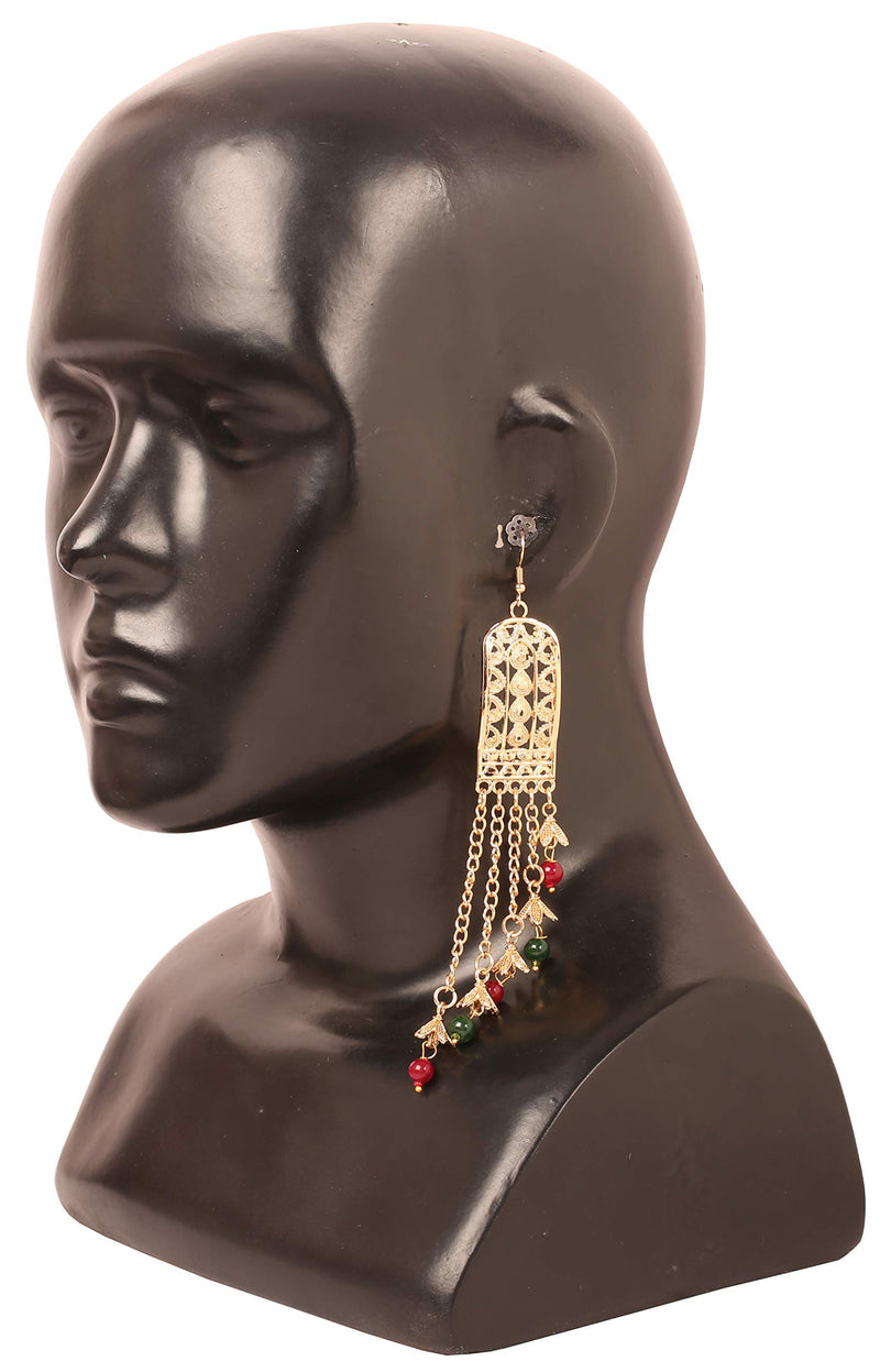 [Australia] - NEW! Touchstone"Contemporary Kundan Collection" Exotic Indian Bollywood Desire Royal Mughal Kundan Polki Look Floral Faux Ruby Jewelry Chandelier Earrings In Gold Tone For Women Multicolor 1 