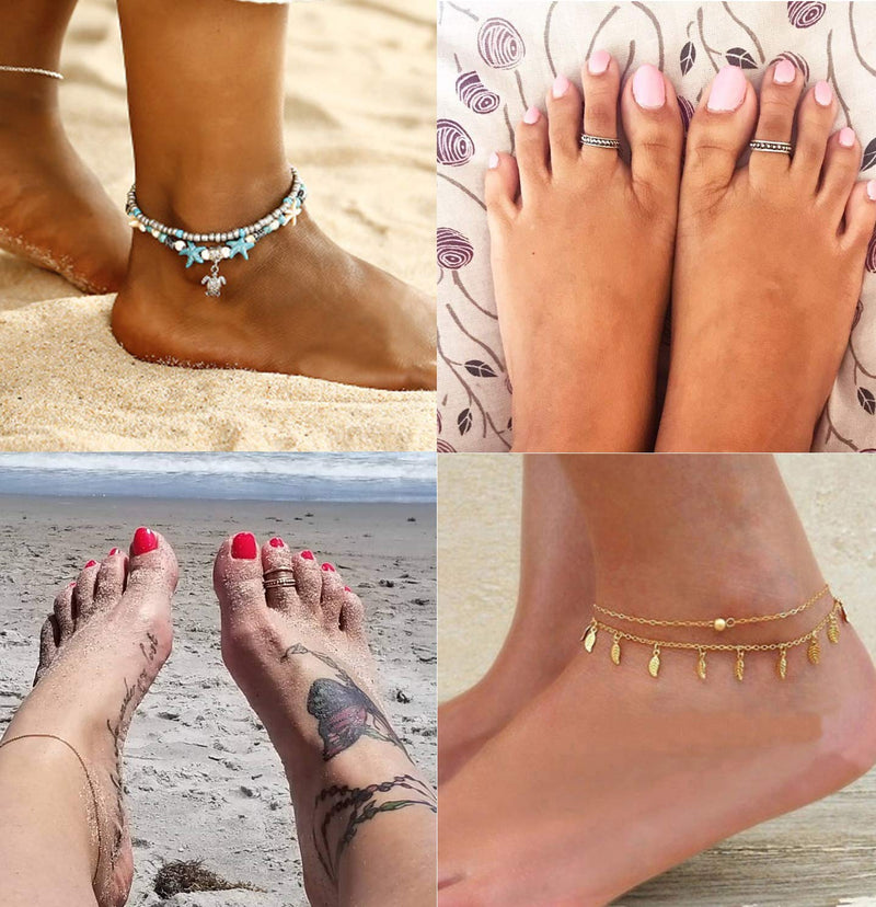 [Australia] - Masedy 24 Pcs Anklets Toe Rings for Women Girls Bracelets Anklets Adjustable Open Toe Ring Beach Foot Jewelry A: Gold 24Pcs 