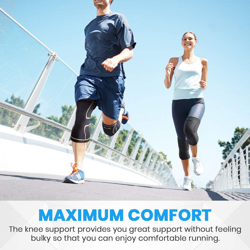 [Australia] - AVIDDA Knee Support Brace 2 Pack - Compression Knee Sleeves for Arthritis, Joint Pain, Ligament Injury, Meniscus Tear, ACL, MCL, Tendonitis, Running, Squats, Sports Gold Small Black Gold S 