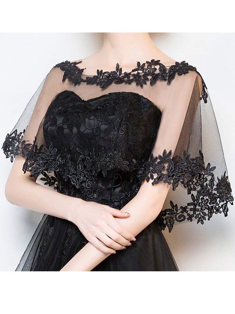 [Australia] - MisShow Women's Lace Appliques Shawls Wedding Bridal Cape Shoulder Covers Bolero One Size Black 