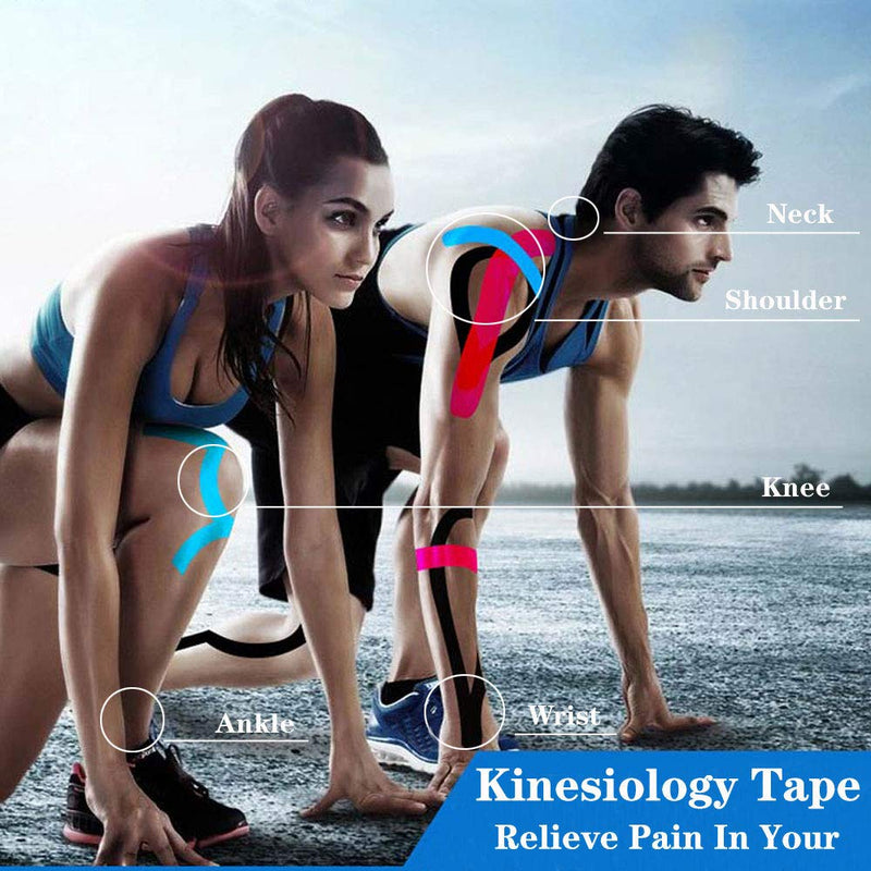 [Australia] - KISEER 4 Pack Kinesiology Tape 16ft Latex Free Elastic Waterproof Breathable Athletes Sports Tape for Knees, Ankles, Elbow, Pain Relief and Shoulder Muscle (Black, Skin) Black, Skin 