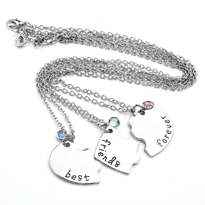 [Australia] - Jovivi Best Friends Forever and Ever Friendship Necklaces Keychains for 3/4,Alloy Heart Matching Puzzle Piece BBF Friendship Jewelry 1:3pcs/set(Silver Necklaces) 