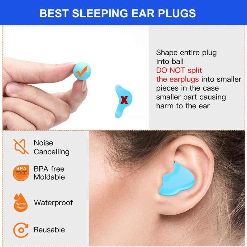 [Australia] - Reusable Super Soft Noise Reduction Silicone Ear Plugs, 35dB Highest NRR, Waterproof Noise Cancelling Ear Plugs for Sleeping, Swimming, Shooting, Airplanes, Concerts, Mowing (Blue) Blue 