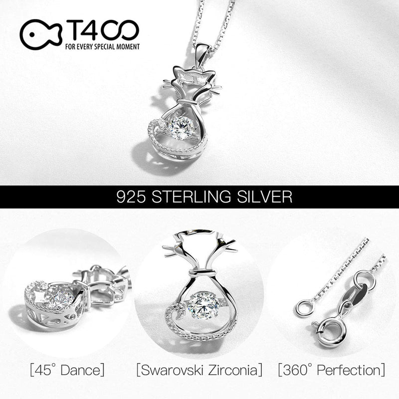 [Australia] - T400 925 Sterling Silver Cat Dog Fox Swan Pendant Necklace with Dancing Diamond Stone Cubic Zirconia Birthday Gift for Women Girls 