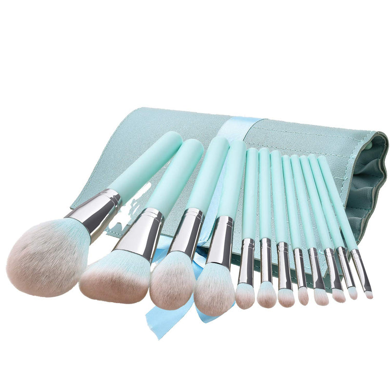 [Australia] - Valentine's Day Gifts Deals 2020-Makeup Brushes Set 12 Pieces Professional Cosmetic Makeup Brush Kit with Wooden Handle Synthetic Powder Foundation Blending Eye Shadow Concealer Bag Gifts (Teal Blue) Teal Blue 