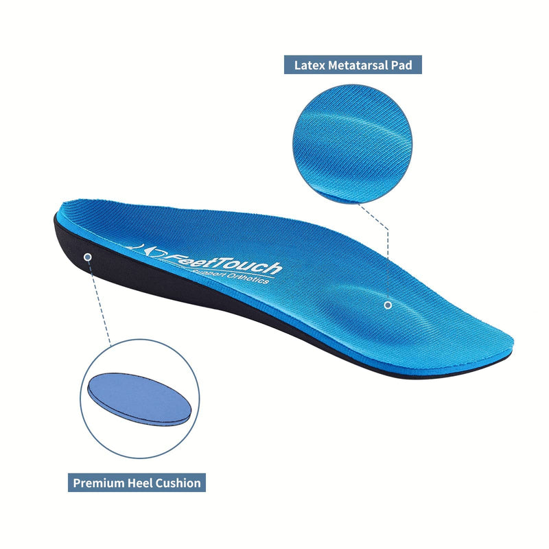[Australia] - FeetTouch 3/4 Arch Support Orthotics Comfort Heel Cushion Inserts with Metatarsal Pad for Plantar Fasciitis Flat Feet Heel Pain Relief Men10-12.5/Women12-14.5 