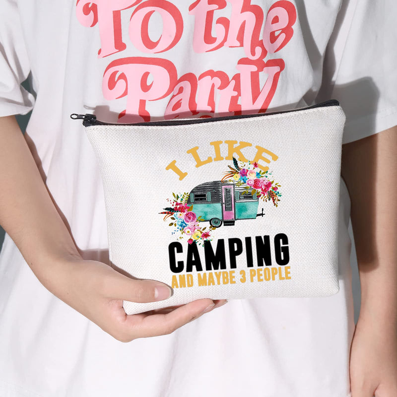 [Australia] - LEVLO Travel Camper Cosmetic Make Up Bag Camp Trailer Gift I Like Camping And Maybe 3 People Camper Makeup Zipper Pouch Bag For Women Girls, I Like Camping, 