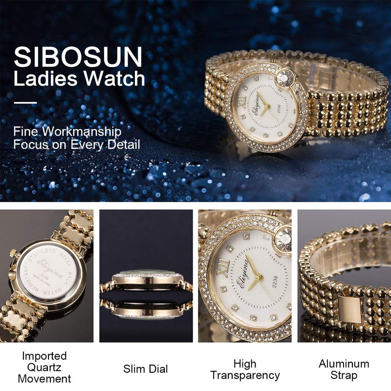 [Australia] - SIBOSUN Ladies Watches Sale, Bling Watch Ladies with Silver Stainless Steel Band, Fashion Bracelet Crystal Quartz Novelty Dress Watches for Women 1 White 