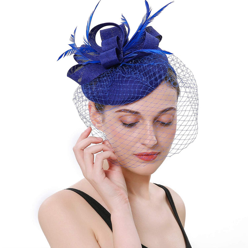 [Australia] - BABEYOND Women's Pillbox Fascinators Hat Headband Tea Party Fascinator Hat Veil Kentucky Derby Hat for Cocktail Blue 