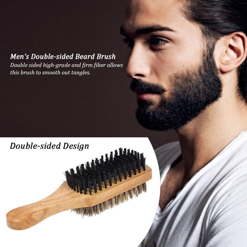 [Australia] - Men's Beard Brush Double-Sided Facial Hair Brush Shaving Comb Male Mustache Brush Solid Wood Handle 