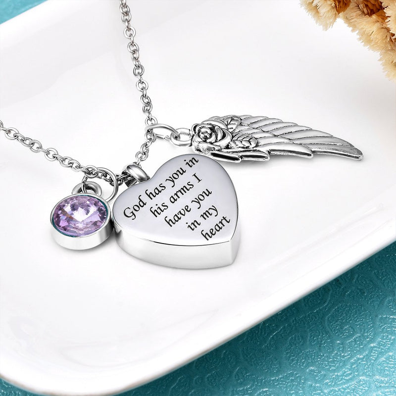 [Australia] - Cat Eye Jewels Memorial Cremation Urn Necklace Keepsake Angel Wing Heart Pendant Ash Holder Necklaces for Ashes for Men Women with Funnel Kit June 