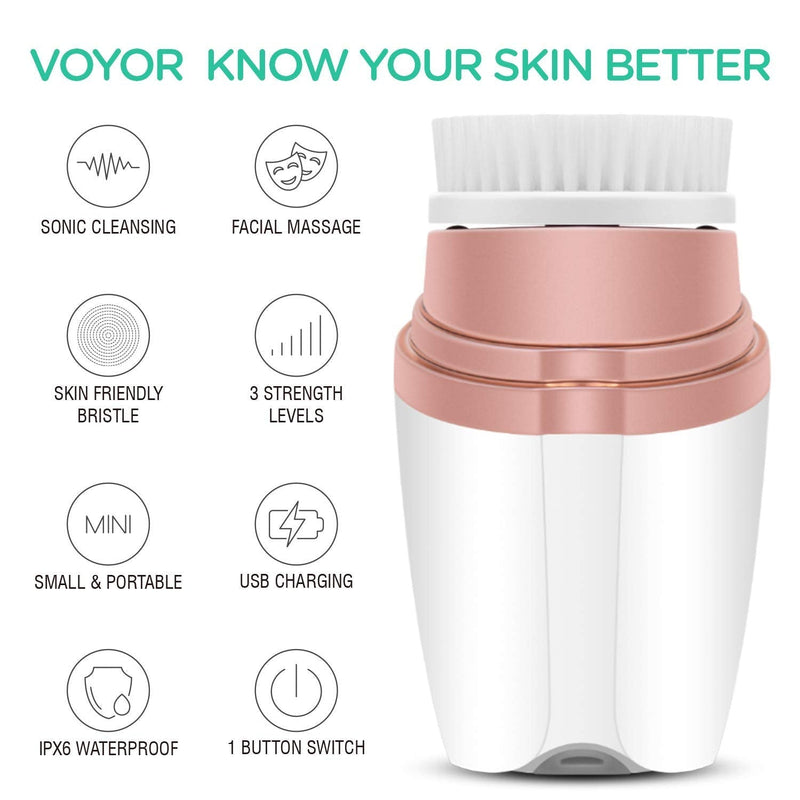 [Australia] - VOYOR 3-In-1 Facial Cleansing Brush Facial Cleanser Brush Electric Rechargeable Facial Brush Cleanser for Exfoliating, Removing Blackhead, Skincare IPX6 Waterproof FB300 