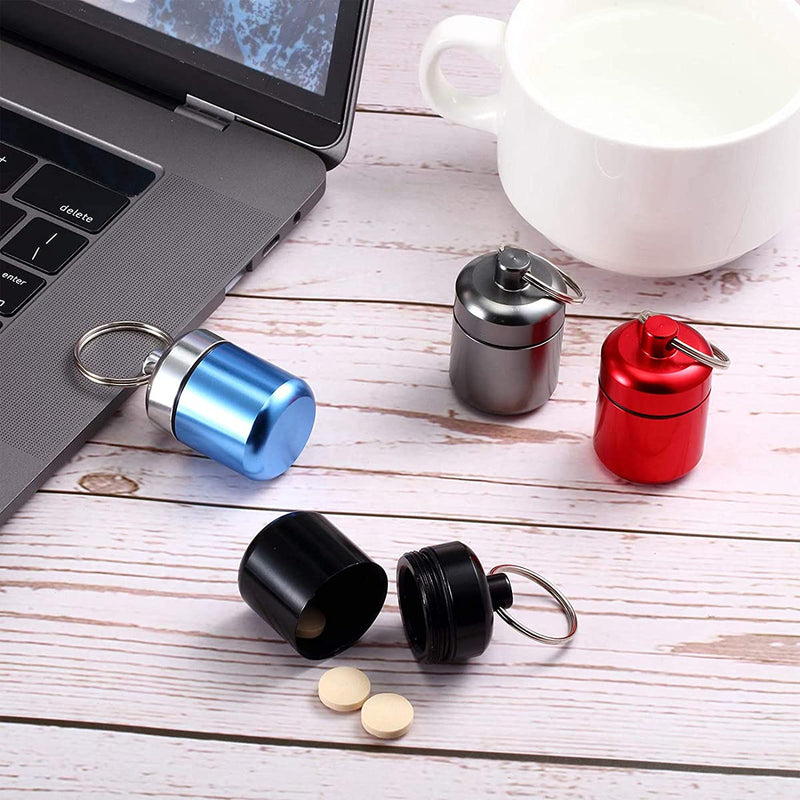[Australia] - DARENYI Waterproof Pill Box Small Keyring Pill Holder Metal Pill Organisers Mini Portable Pill Box for Outdoor Travel Camping(4 Colour) 