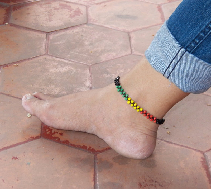 [Australia] - Beads Anklet Rasta Black Raggae Bells Boho Handmade Cotton Cord (AK0008) 