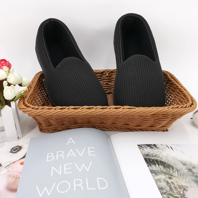 [Australia] - ofoot Womens Memory Foam Knit Cotton Waffle House Slippers with Back Indoor Slip On Shoes Lightweight Washable Terry Cloth Lining Non Slip Rubber Soles 5.5/6 UK Black 