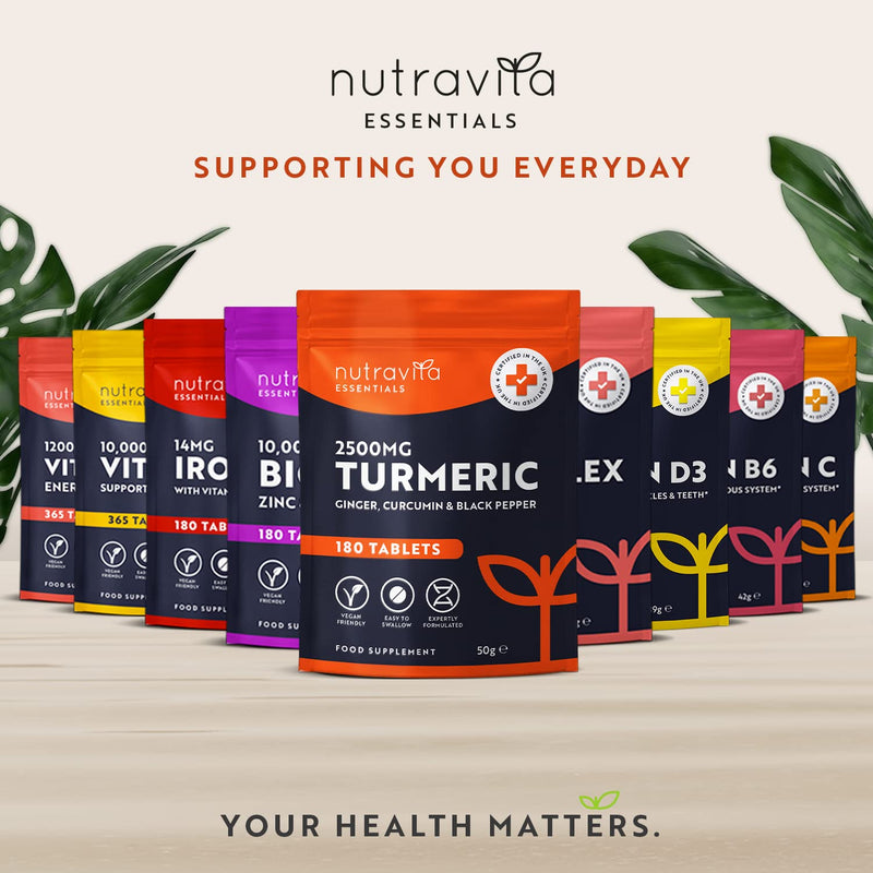 [Australia] - Turmeric Tablets 2500mg with Curcumin, Ginger and Black Pepper - 180 High Strength Vegan Turmeric Tablets (3 Month Supply) (Not Capsules) - Made in The UK by Nutravita 