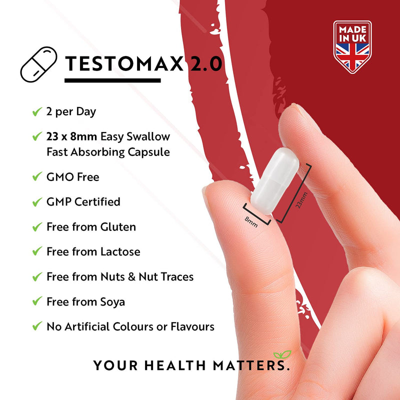 [Australia] - Test Booster for Men - 210 Vegan Capsules - 1450mg per Testosterone Supplement Serving - TESTOMAX™ 2.0 Contains 17 Active Ingredients Incl. Ashwagandha KSM 66®, CoQ10, Maca Root - Made by Nutravita 