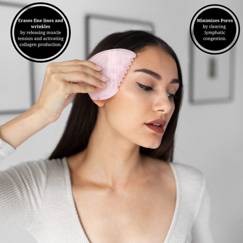 [Australia] - Brazilian Rose Quartz Gua Sha - Gua Sha Massage Tool for Face Eyes, Neck & Body - Genuine Rose Quartz Gua Sha Facial Tools Tone, Reduce Fine Lines and Wrinkles - Lymphatic Drainage Face Massager 