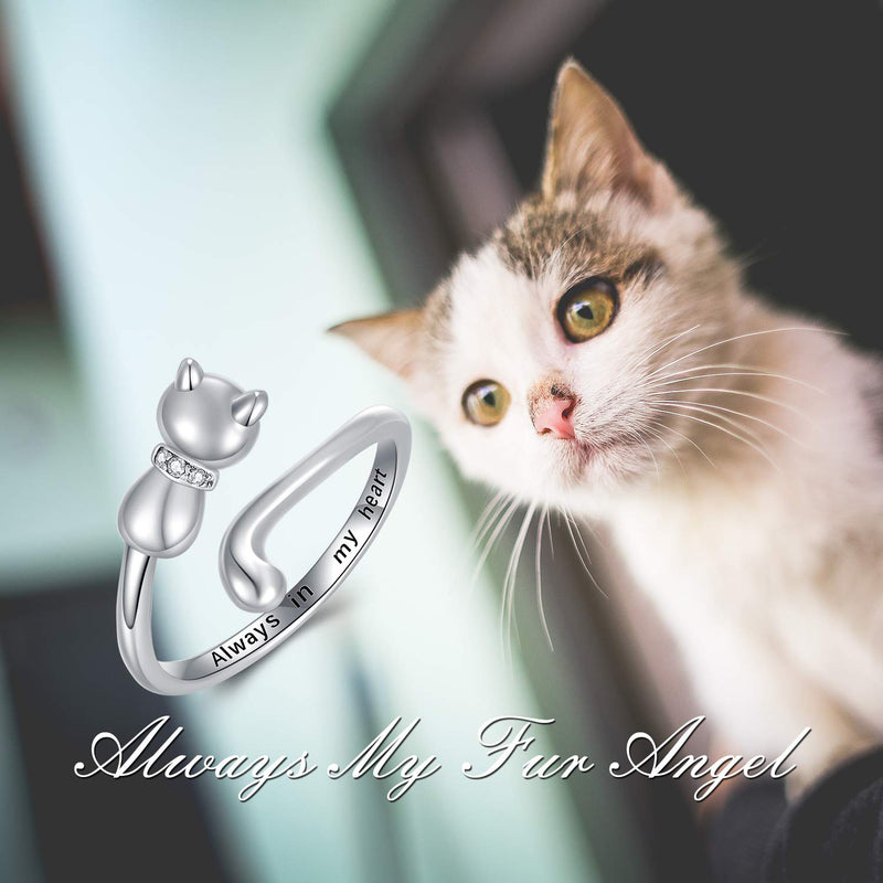 [Australia] - Cat Kitten Cremation Ring Jewelry for Pet Ashes 925 Sterling Silver Urn Ring Cat Fur Keepsake Memorial Locket Holder for Women 6 