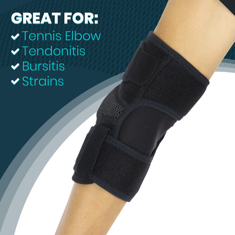 [Australia] - Vive Elbow Brace - Tennis Compression Sleeve - Wrap for Golfers, Bursitis, Left or Right Arm - Tendonitis Support Strap for Golf, Men and Women - Epicondylitis and Sports Recovery Black Standard 