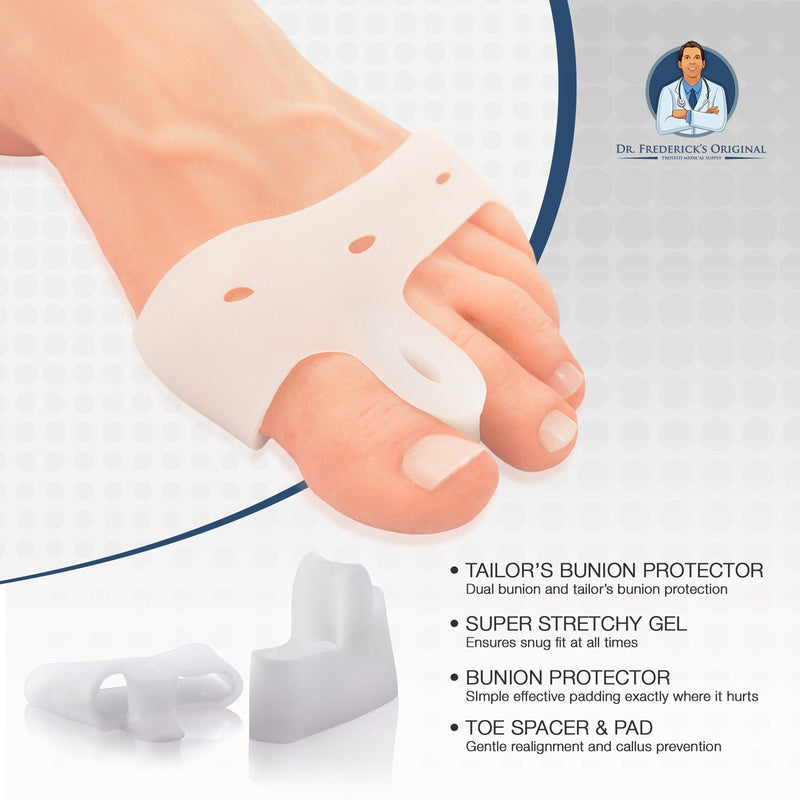[Australia] - Dr. Frederick's Original Deluxe Bunion Pad & Toe Spacer - 2 Pieces - Soft Gel Toe Separators for Active People - Pain Relief for Bunions & Tailor's Bunions - Heavy Duty Heavy Duty - One Size Fits All 