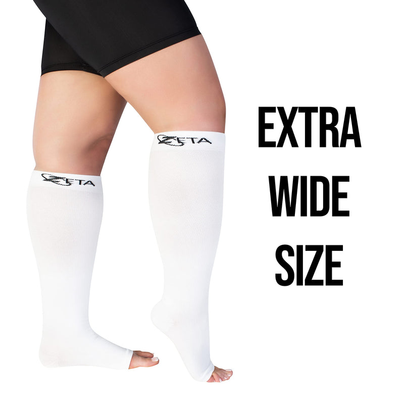 [Australia] - Zeta Socks Open Toe XXXL 26 Inch Wide Calf Plus Size Compression (1 Pair) White 