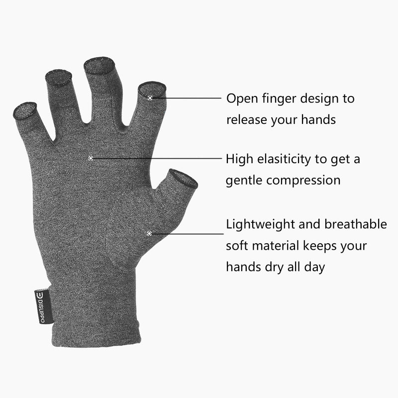 [Australia] - DISUPPO Arthritis Compression Gloves Relieve Pain from Rheumatoid, RSI,Carpal Tunnel, Hand Gloves Fingerless for Computer Typing and Dailywork, Support for Hands and Joints (L, Grey) Large (Pack of 1) 