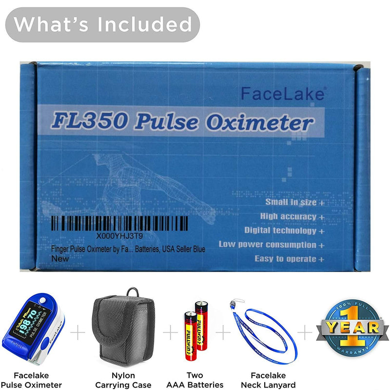 [Australia] - FaceLake FL350 Blue Pulse Oximeter with Carrying Case, Lanyard & Batteries 