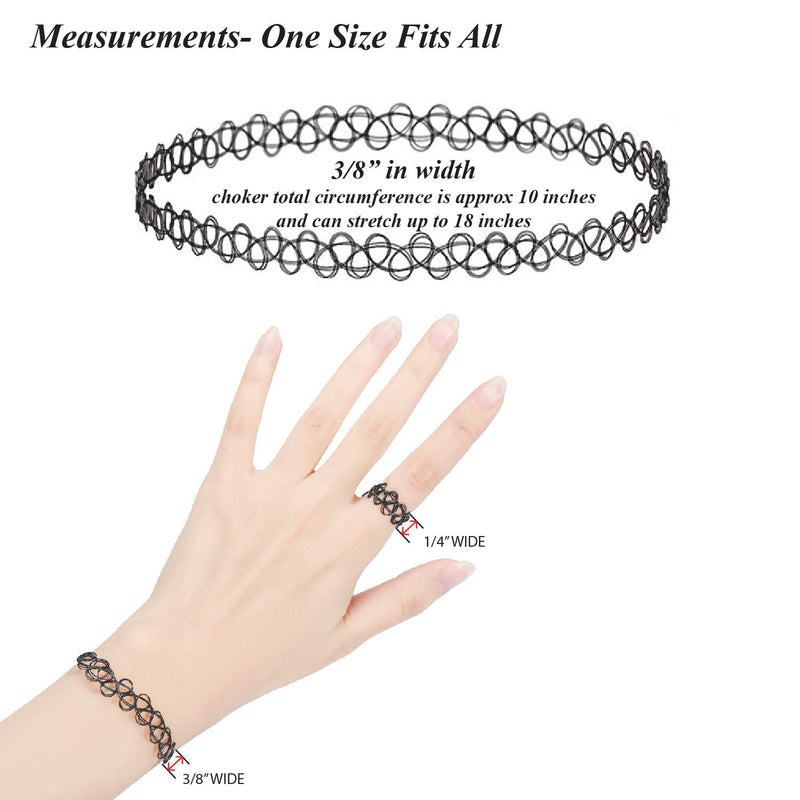 [Australia] - BodyJ4You 30PC Choker Necklace Bracelet Ring Set Multicolor Stretch Elastic Jewelry Girls Kids Gift Black, Rainbow 
