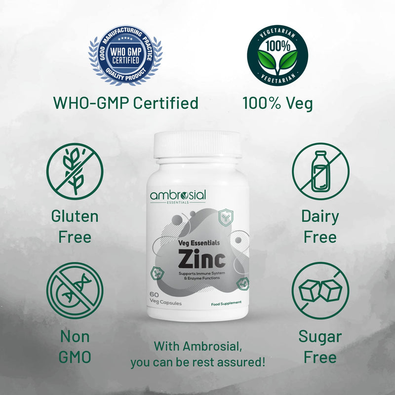 [Australia] - Ambrosial Zinc Tablets High Strength 30 mg | Highly Bioavailable Zinc Supplements for Immune & Metabolism Support (Pack of 1-60 Capsules) 60 Count (Pack of 1) 