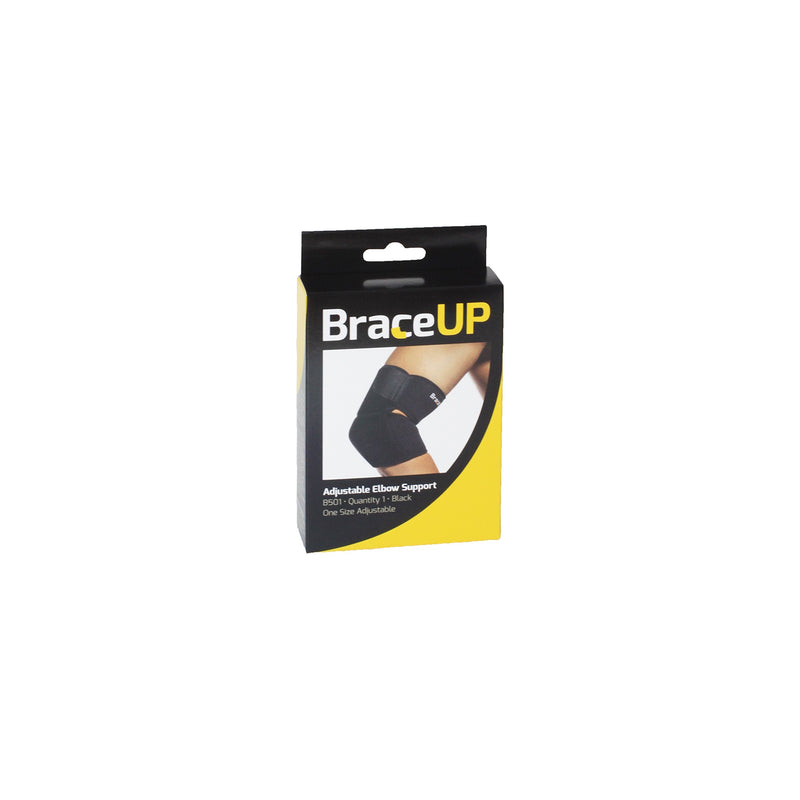 [Australia] - Adjustable Elbow Brace for women and men by BraceUP - Elbow Support for Pain, Tennis Elbow, Tendonitis, Arthritis Ease, Curad Support, Left and Right Elbow, One Size (Black) Black 