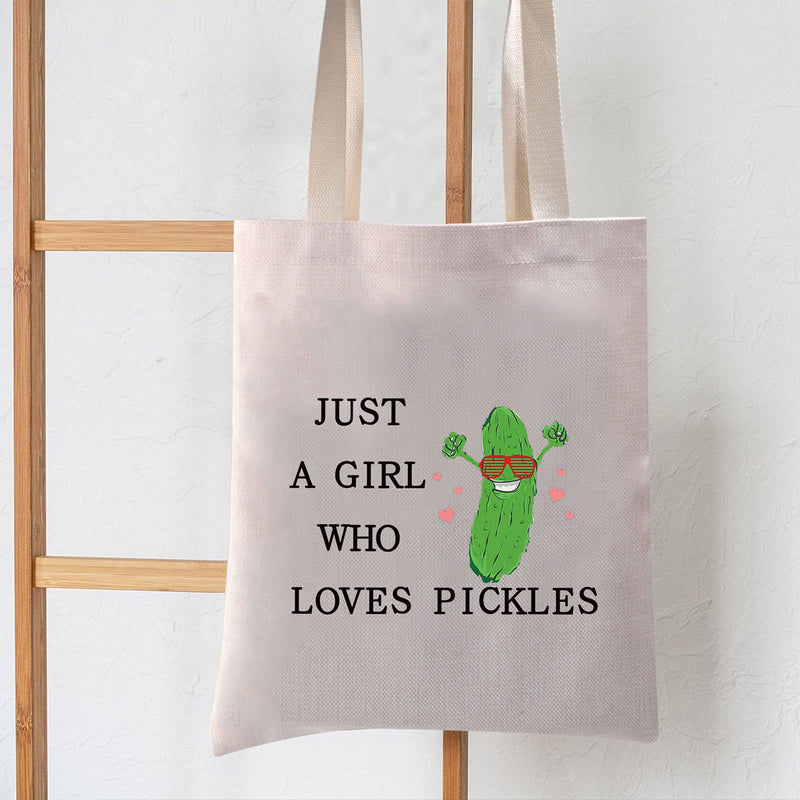 [Australia] - LEVLO Funny Pickle Cosmetic Bag Pickle Food Costume Party Gift Just A Girl Who Loves Pickles Makeup Zipper Pouch Bag Pickle Lover Gift For Women Girls, Who Loves Pickles Tote, 