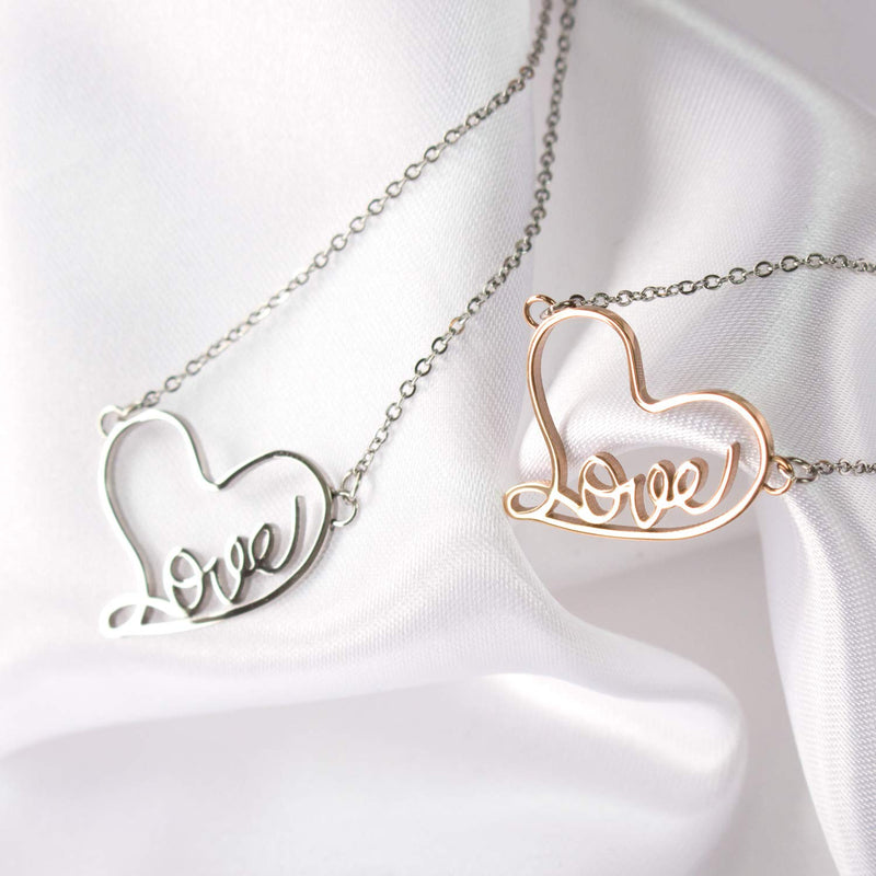 [Australia] - 555Jewelry Stainless Steel Love Script Heart Necklace Pendant for Women & Girls Rose Gold 