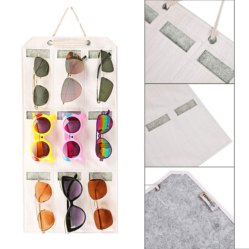 [Australia] - ESINGMILL Eyeglass Sunglasses Organizer Hanging Wall - Glasses Holder Storage Display Pocket Mount Hanger on Wall or Door, 9/15/25 Slots Birch Small - 9 Slots 