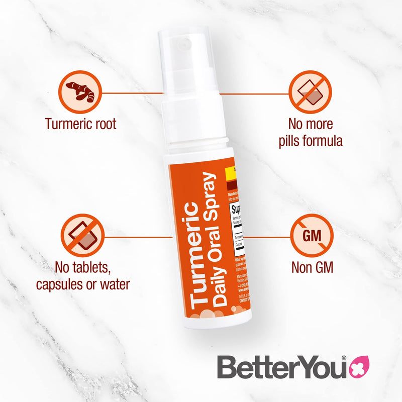 [Australia] - BetterYou Turmeric Daily Oral Spray | Vegan Turmeric Curcumin Supplement | 1,300 mg Equivalent Turmeric Root Per Dose | 25ml | 32 Daily Doses | Natural Orange Flavour 