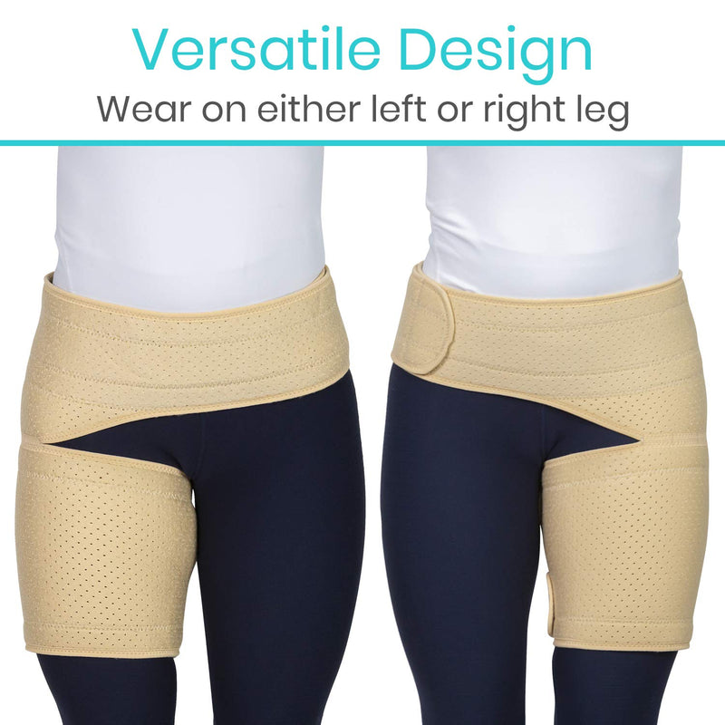 [Australia] - Vive Groin and Hip Brace - Sciatica Wrap for Men and Women - Compression Support for Nerve Pain Relief - Thigh, Hamstring Recovery for Joints, Flexor Strains, Pulled Muscles Beige 25" to 48" 