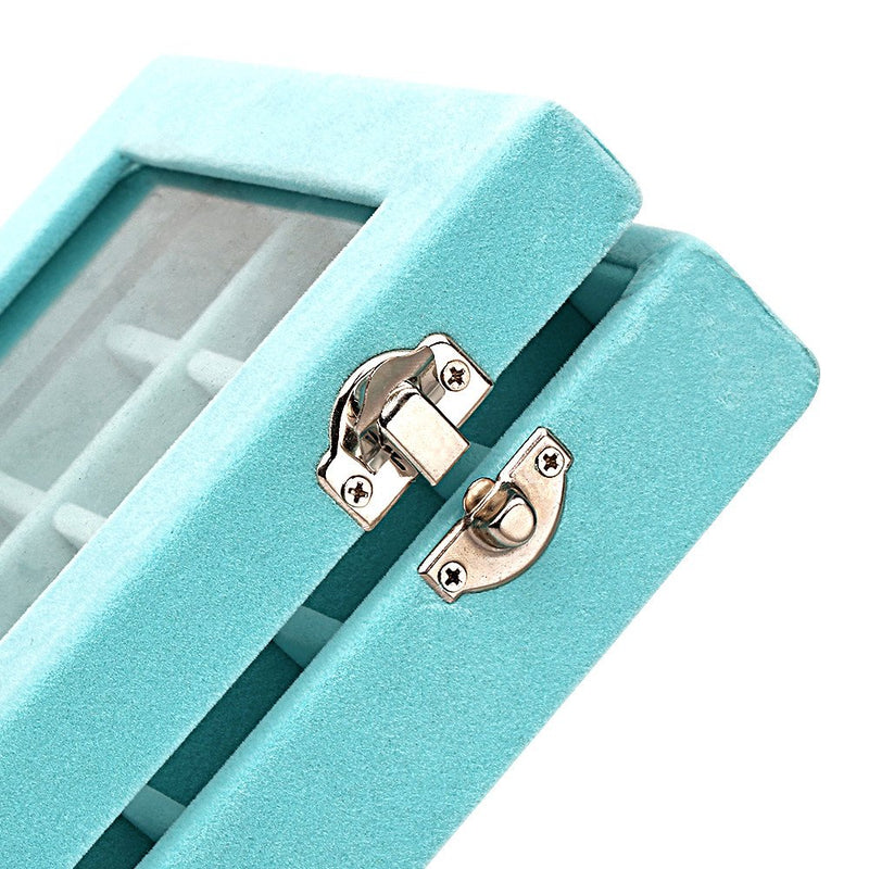 [Australia] - LANTWOO 24 Grids Velvet Glass Ring Earrings Jewelry Box Earrings Organiser Storage Holder Display Case Light Blue 