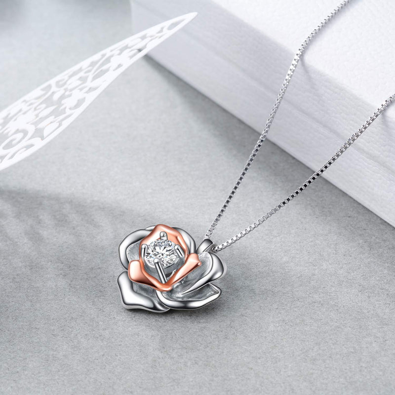 [Australia] - LUHE Sterling Silver Rose Flower, Heartbeat, Double Hearts, Celtic Necklace for Mom Girlfriend Wife Sisters heart shaped rose flower necklace 